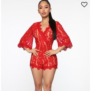 Irene Lace Romper - Red